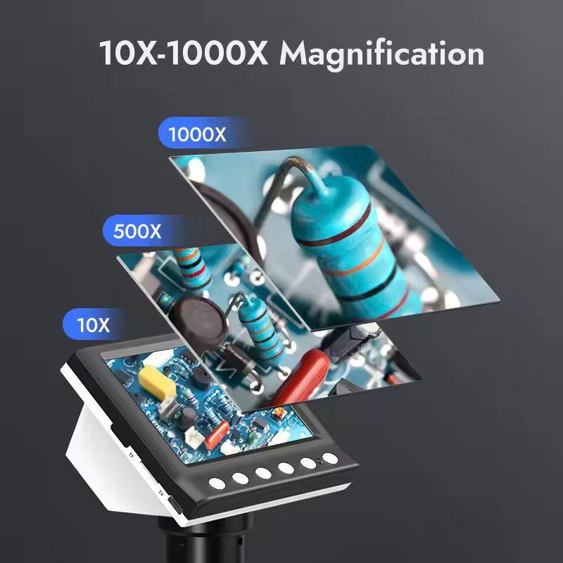 Digital Microscope for Crafts & Coins | 1000X Magnification with 4.3" Screen and LED Lights | Soldering, Jewelry, Fabric Inspection Tool