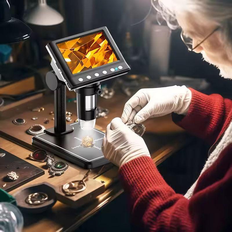 Digital Microscope for Crafts & Coins | 1000X Magnification with 4.3" Screen and LED Lights | Soldering, Jewelry, Fabric Inspection Tool