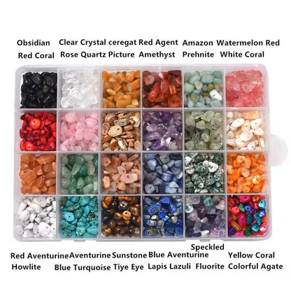 24 Colour Gemstone Chip Beads Kit - Jewellery Making Set with Findings & Tools