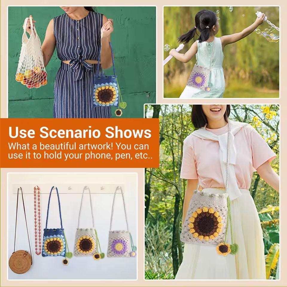 Sunflower Crochet Bag Kit for Beginners – DIY Phone Purse with Yarn and Hook | Handmade bag Gift for Women & Girls