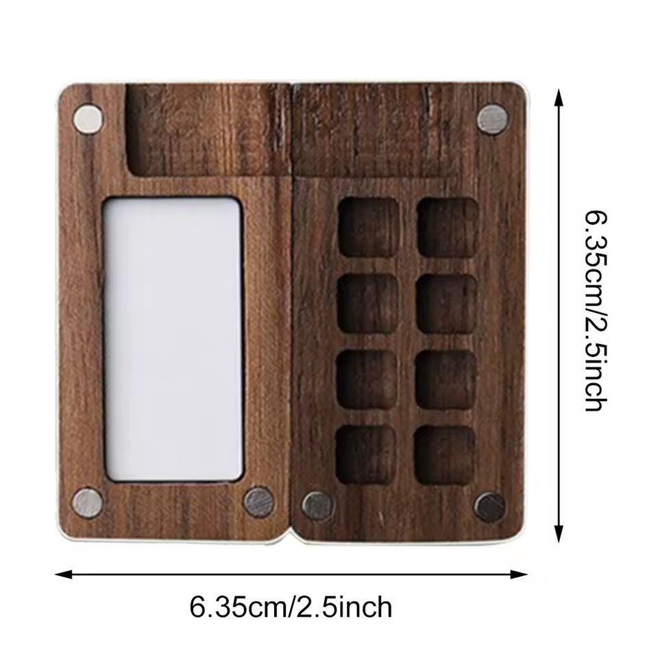 Mini Travel Watercolor Palette – 8 Grid Wooden Paint Box with Brush, Sketchbook & Clip | Portable Pocket Art Set for Artists