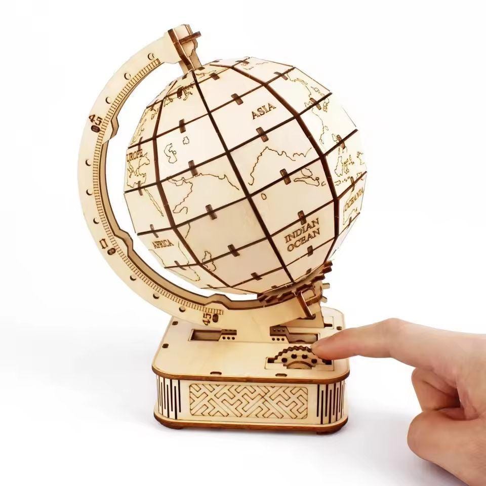 3D Wooden Globe Puzzle Kit – Rotating Mechanical Model | STEM DIY Educational Gift for Teens & Adults