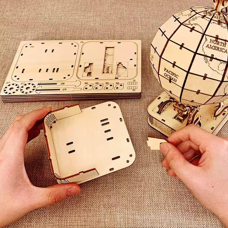 3D Wooden Globe Puzzle Kit – Rotating Mechanical Model | STEM DIY Educational Gift for Teens & Adults
