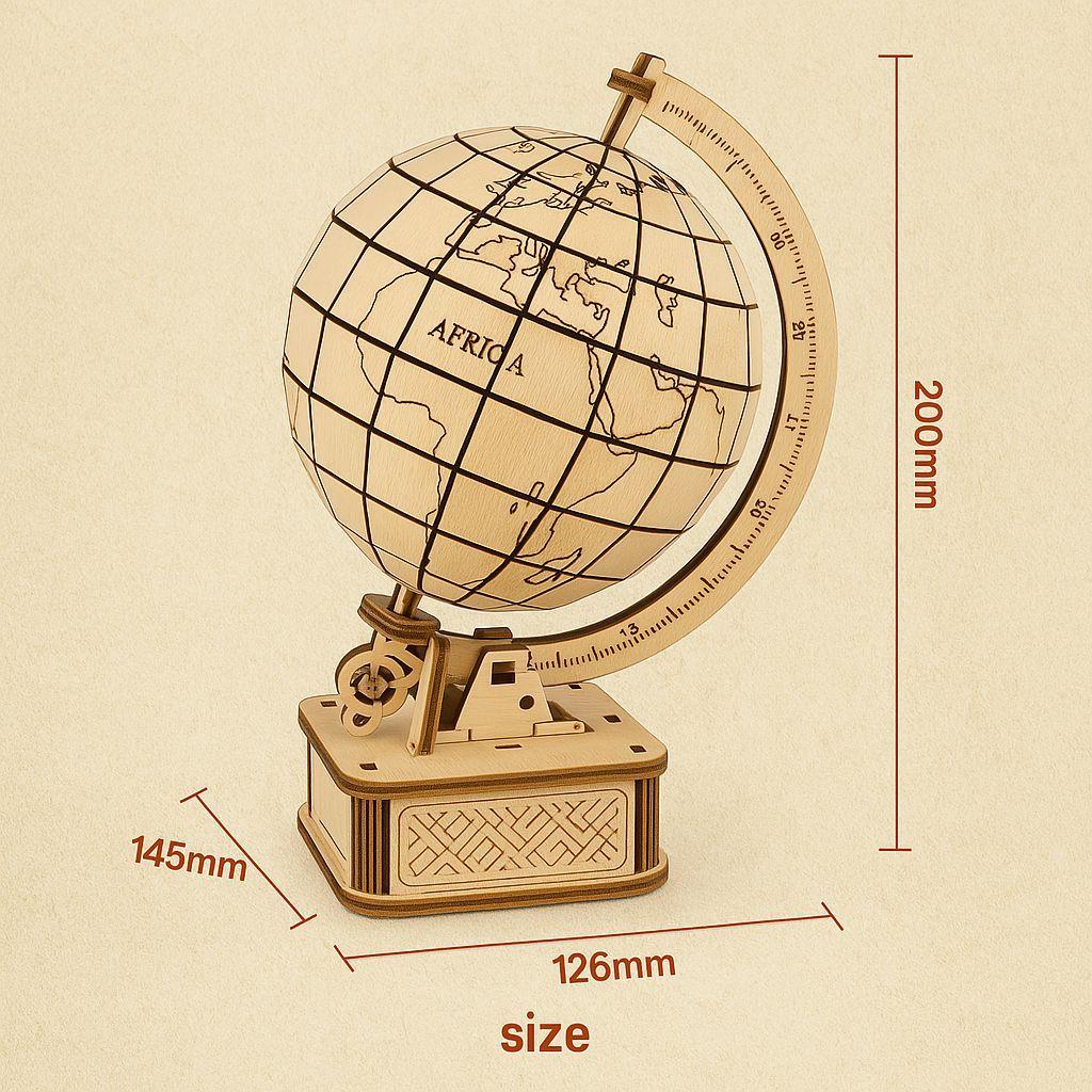 3D Wooden Globe Puzzle Kit – Rotating Mechanical Model | STEM DIY Educational Gift for Teens & Adults