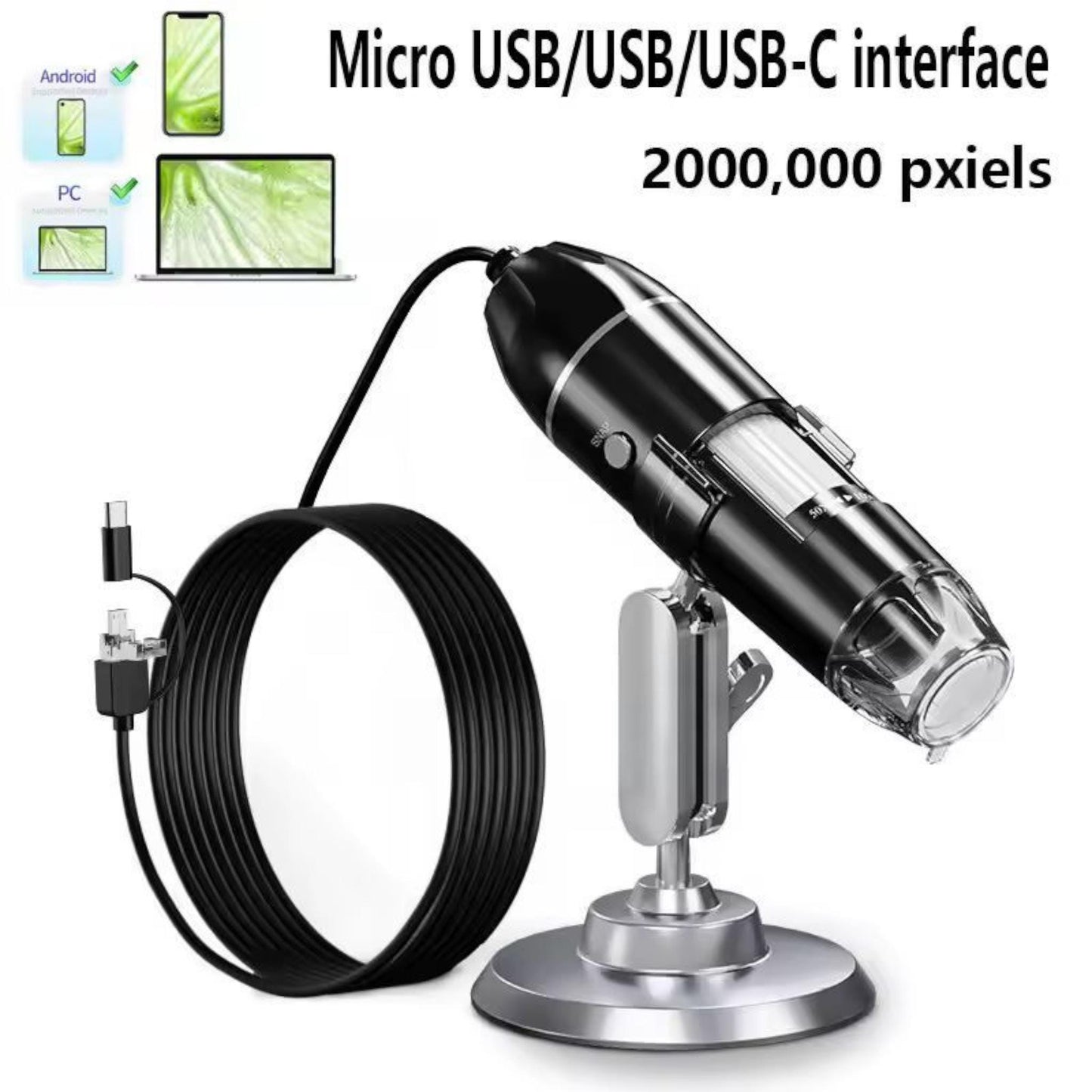 1600X USB Digital Microscope Camera with Stand | Portable Electronic Magnifier for Soldering, Crafts, Coins, PC Mac Android