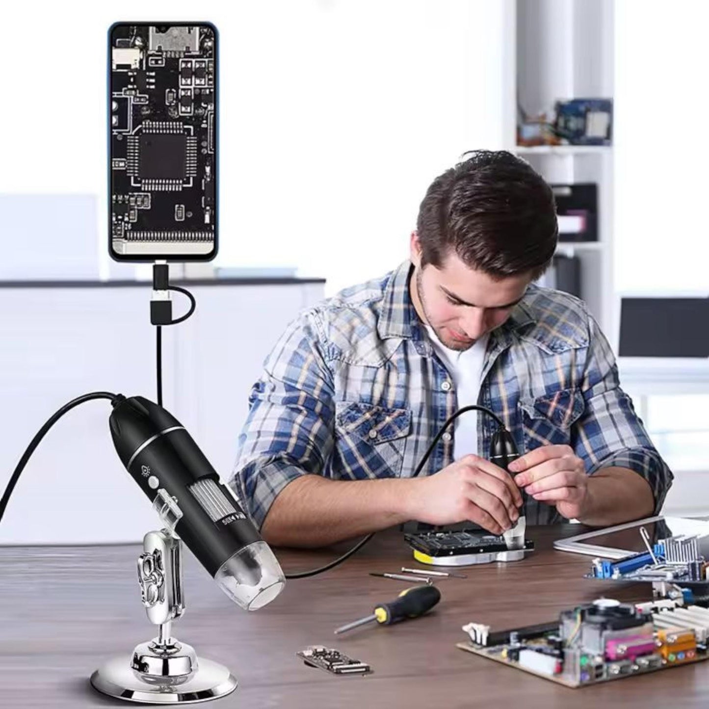 1600X USB Digital Microscope Camera with Stand | Portable Electronic Magnifier for Soldering, Crafts, Coins, PC Mac Android