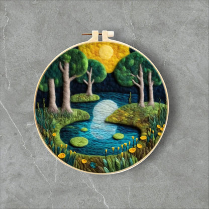 Wool Felting Painting Kit - DIY Needle Felting Craft Set- Nature Landscape waterfalls - 2 - Forest Pond
