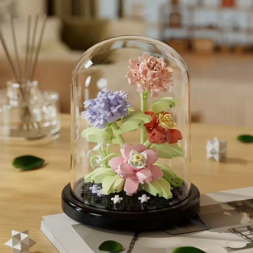 DIY flower building blocks with dome cover   unique home décor & perfect gift for birthdays  kids  and craft lovers