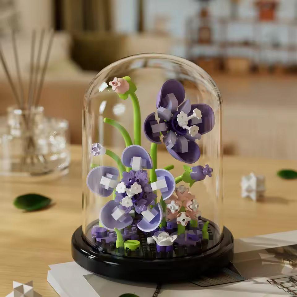 DIY flower building blocks with dome cover   unique home décor & perfect gift for birthdays  kids  and craft lovers