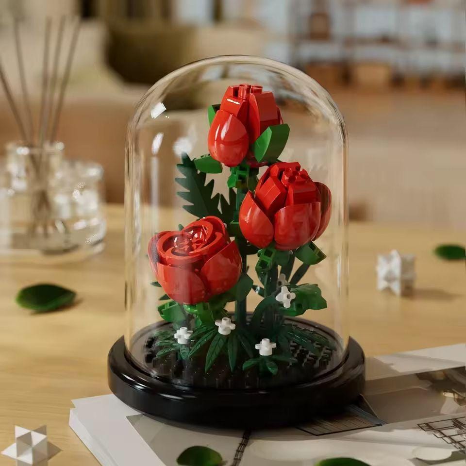 DIY flower building blocks with dome cover   unique home décor & perfect gift for birthdays  kids  and craft lovers