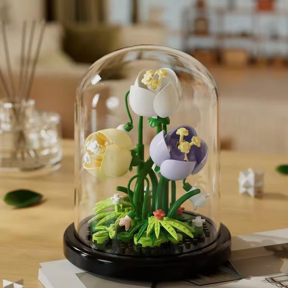 DIY flower building blocks with dome cover   unique home décor & perfect gift for birthdays  kids  and craft lovers
