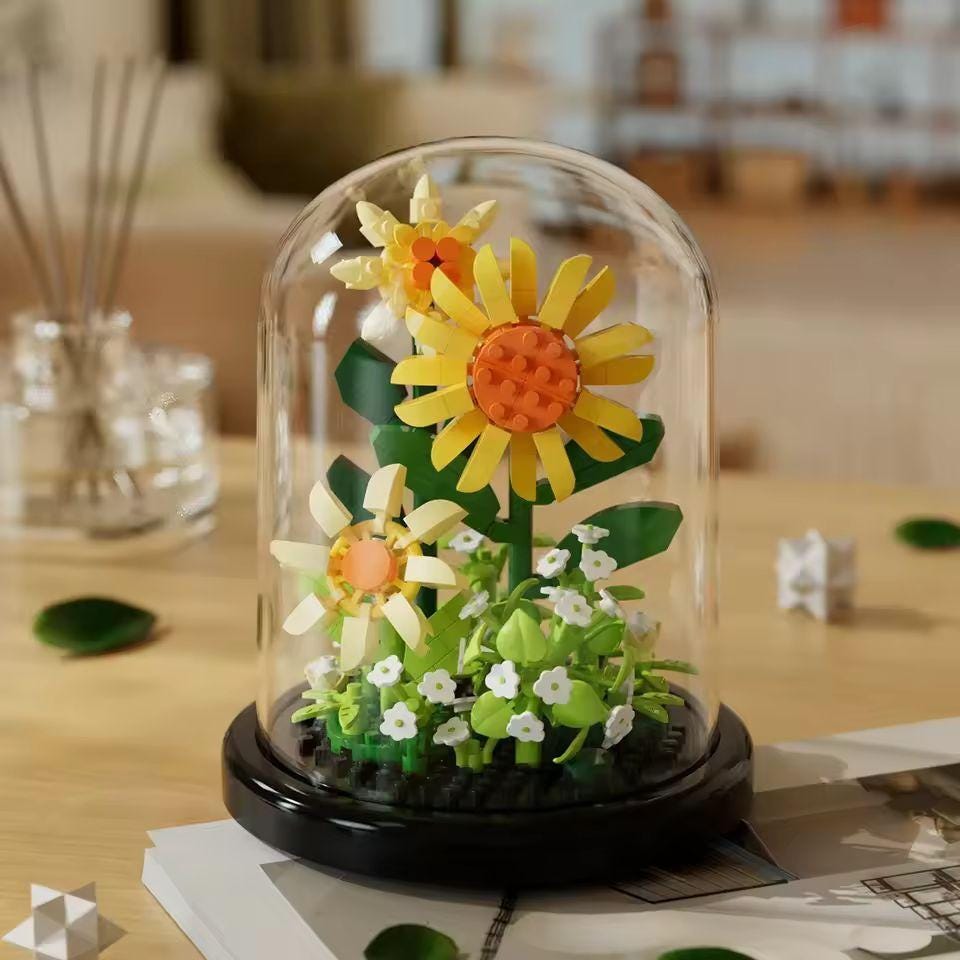 DIY flower building blocks with dome cover   unique home décor & perfect gift for birthdays  kids  and craft lovers