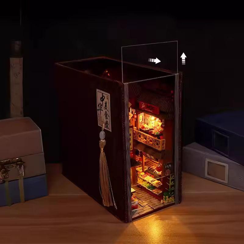 Retro Chinese Food Street DIY Wooden Book Nook Kit | Miniature Bookshelf Insert & Handmade Home Décor