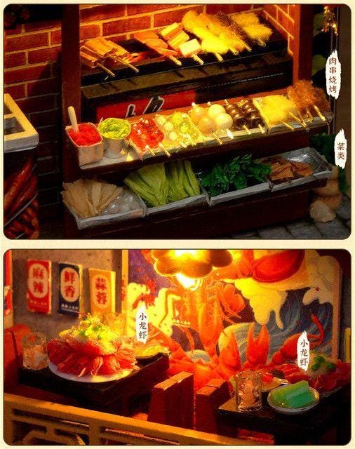 Retro Chinese Food Street DIY Wooden Book Nook Kit | Miniature Bookshelf Insert & Handmade Home Décor