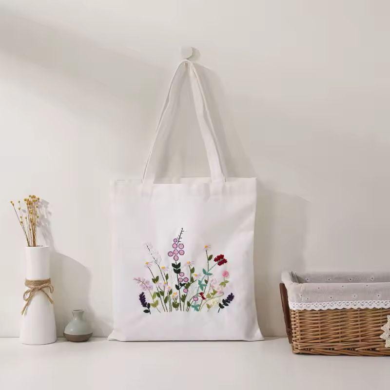 Tote Bag Embroidery Kit | DIY Canvas Embroidery for Beginners | Floral Embroidery Kit Gift | Hand Embroidery Kit