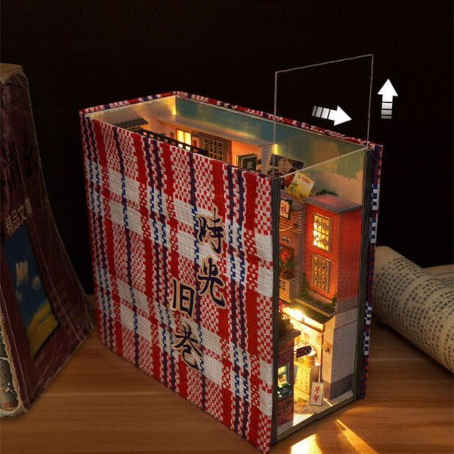 Retro Chinese Street DIY Wooden Book Nook Kit | Miniature Bookshelf Insert & Handmade Home Décor