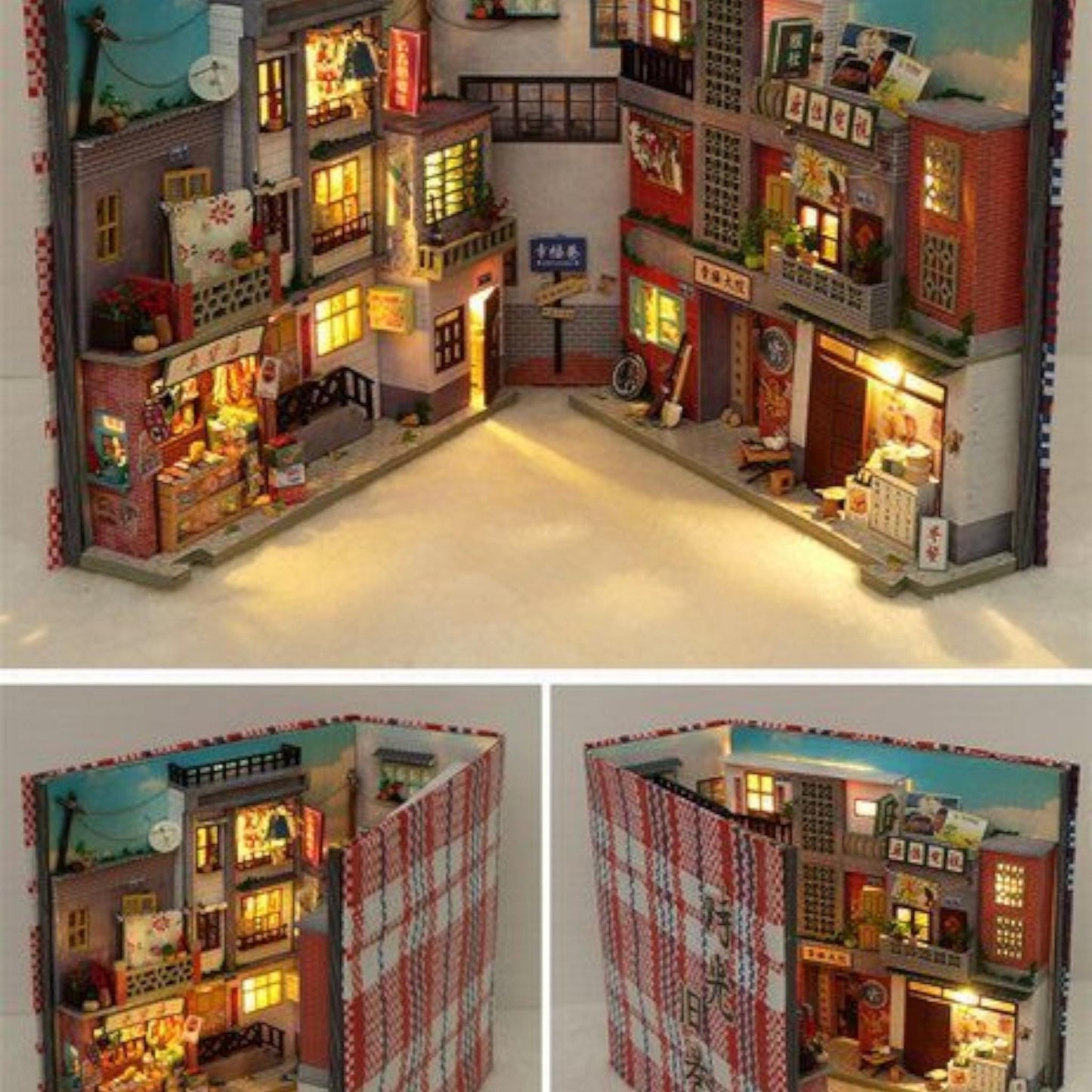 Retro Chinese Street DIY Wooden Book Nook Kit | Miniature Bookshelf Insert & Handmade Home Décor
