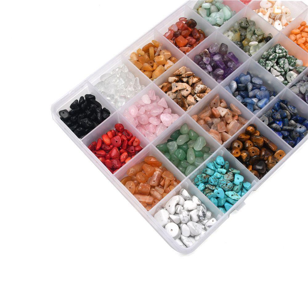 24 Colour Gemstone Chip Beads Kit - Jewellery Making Set with Findings & Tools