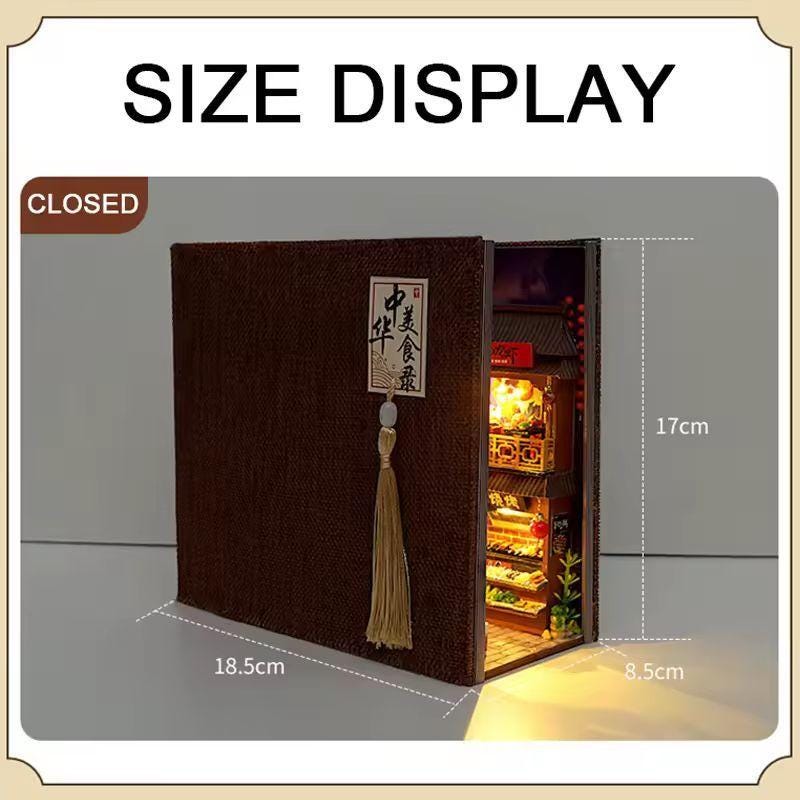 Retro Chinese Food Street DIY Wooden Book Nook Kit | Miniature Bookshelf Insert & Handmade Home Décor