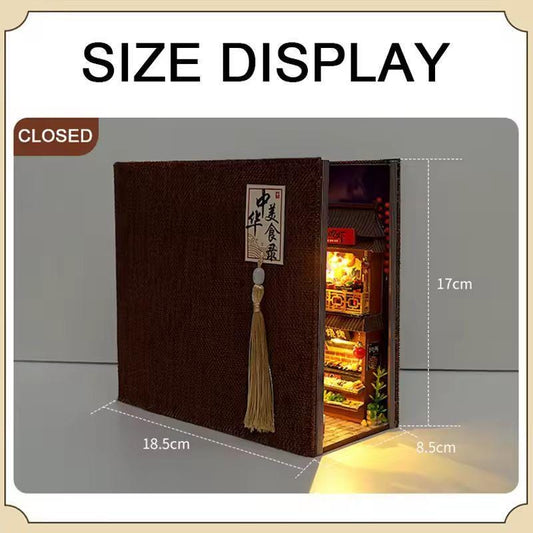 Retro Chinese Food Street DIY Wooden Book Nook Kit | Miniature Bookshelf Insert & Handmade Home Décor