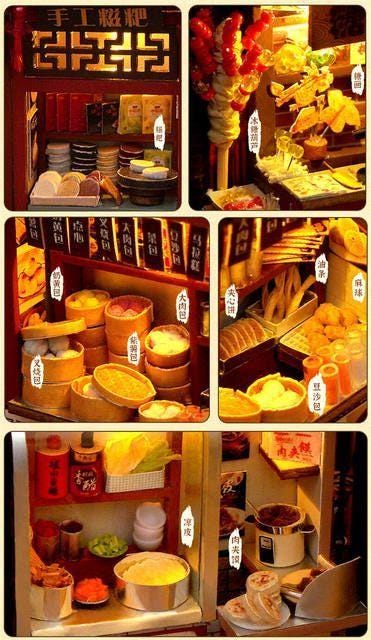Retro Chinese Food Street DIY Wooden Book Nook Kit | Miniature Bookshelf Insert & Handmade Home Décor