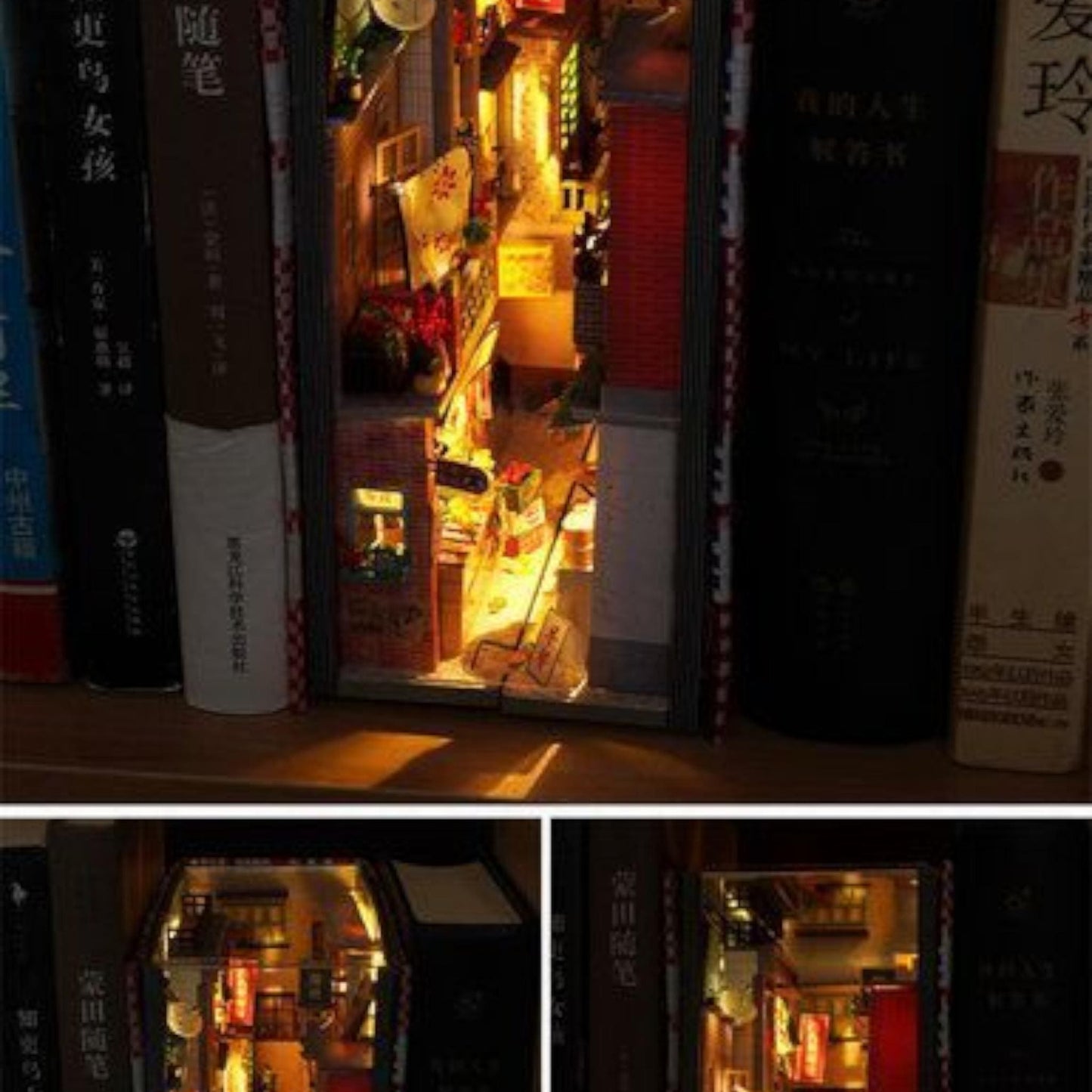 Retro Chinese Street DIY Wooden Book Nook Kit | Miniature Bookshelf Insert & Handmade Home Décor