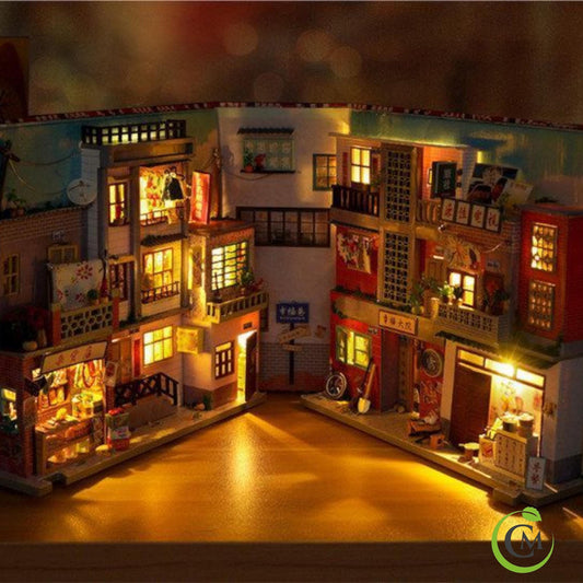 Retro Chinese Street DIY Wooden Book Nook Kit | Miniature Bookshelf Insert & Handmade Home Décor