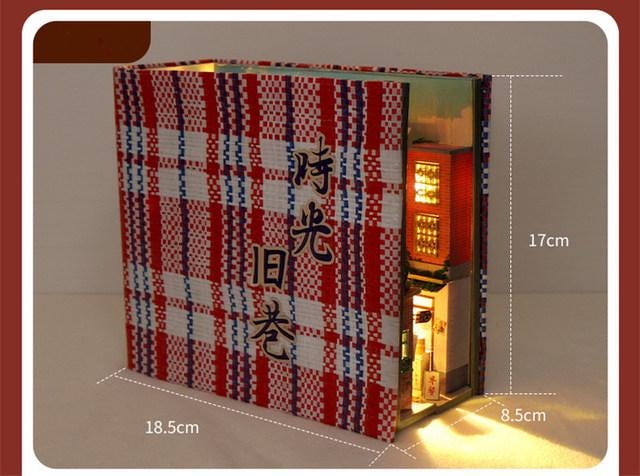 Retro Chinese Street DIY Wooden Book Nook Kit | Miniature Bookshelf Insert & Handmade Home Décor