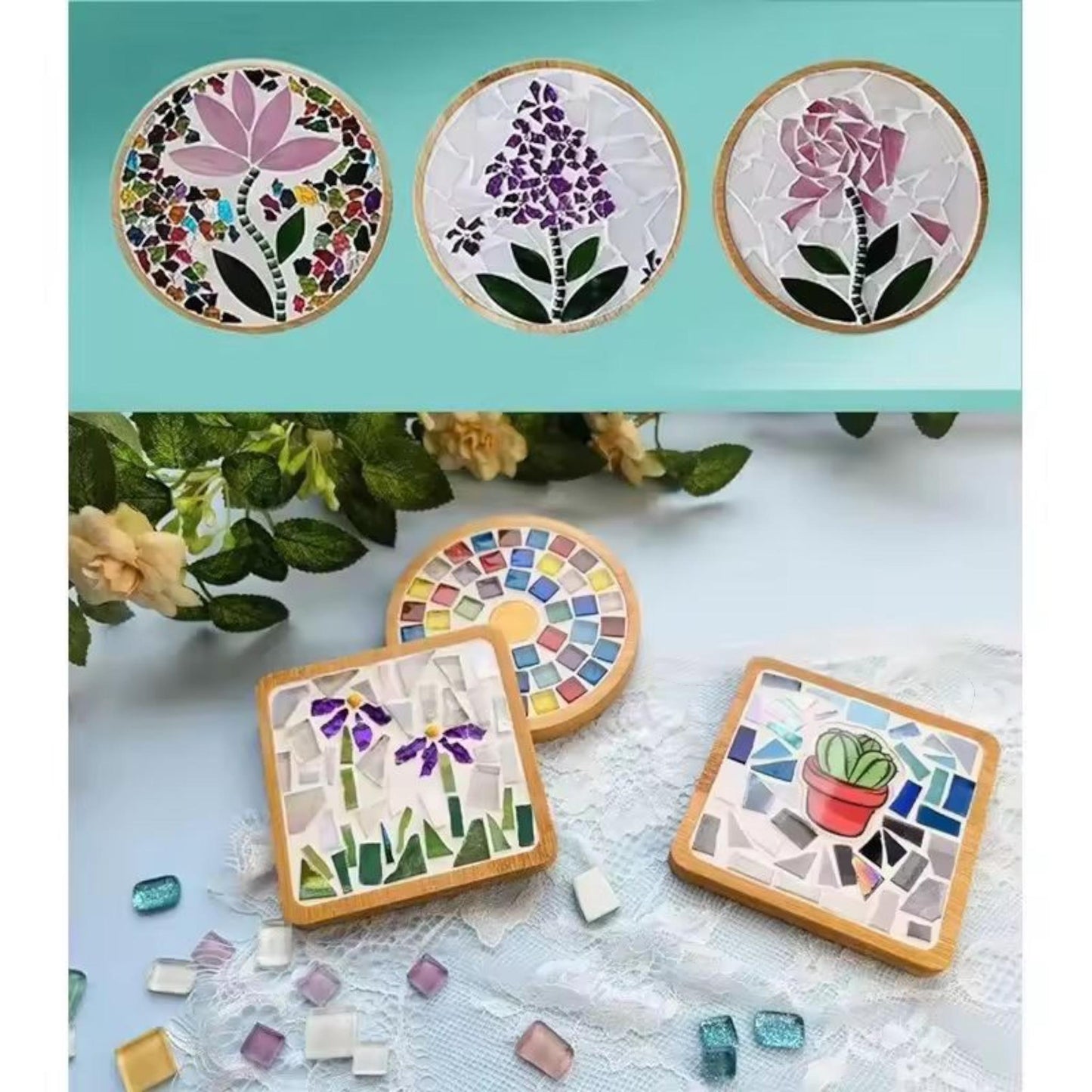 DIY Mosaic Coaster & Tray Kit for Adults | Kids Craft Set, Make Your Own Art and Home Decor | Creative Hobby Gift, Tile Arts and Crafts