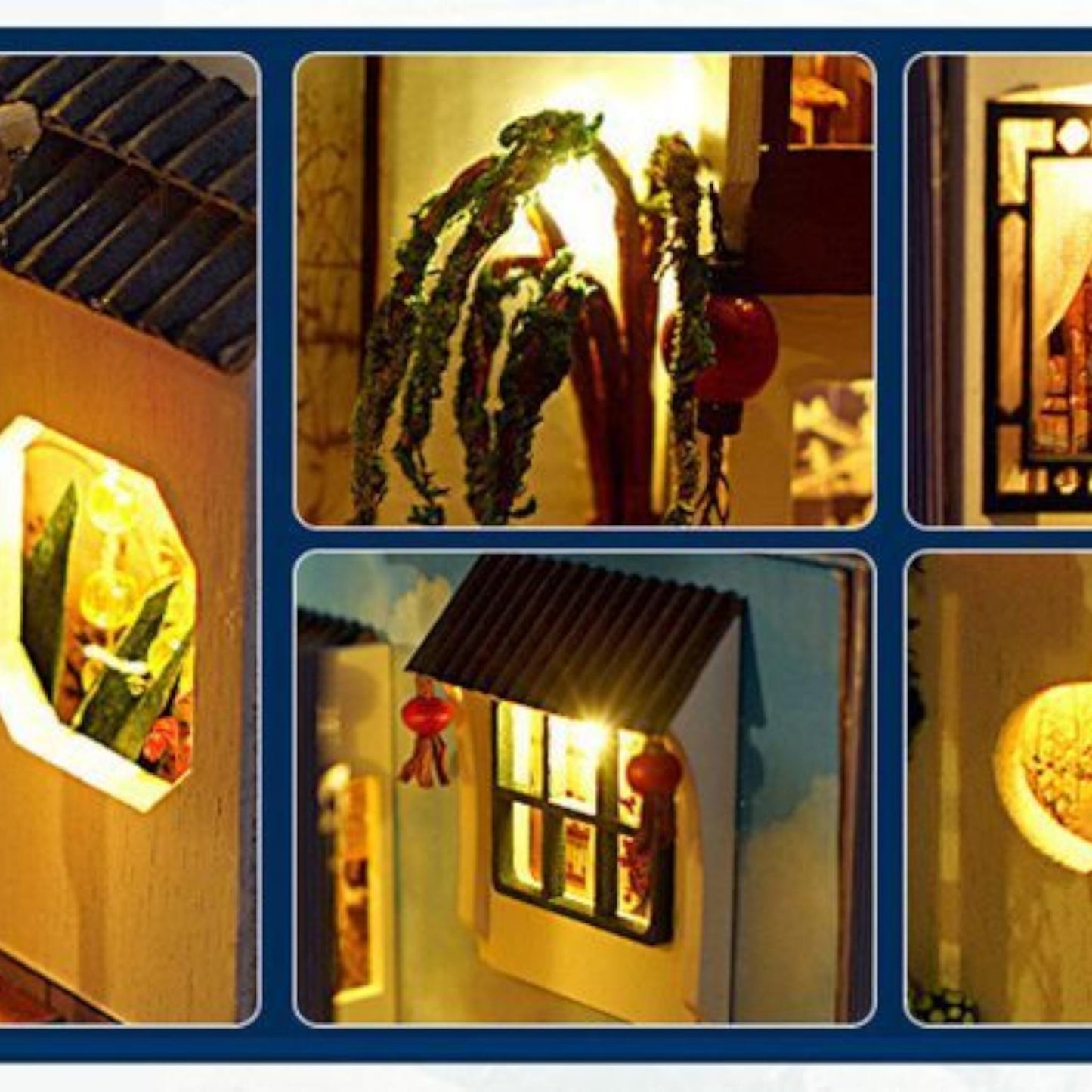 Chinese Style Book Nook Kit | Wooden DIY Bookshelf Insert | Retro Water Eave Miniature Adult Gift | Unique Home Decor | Assembly Required