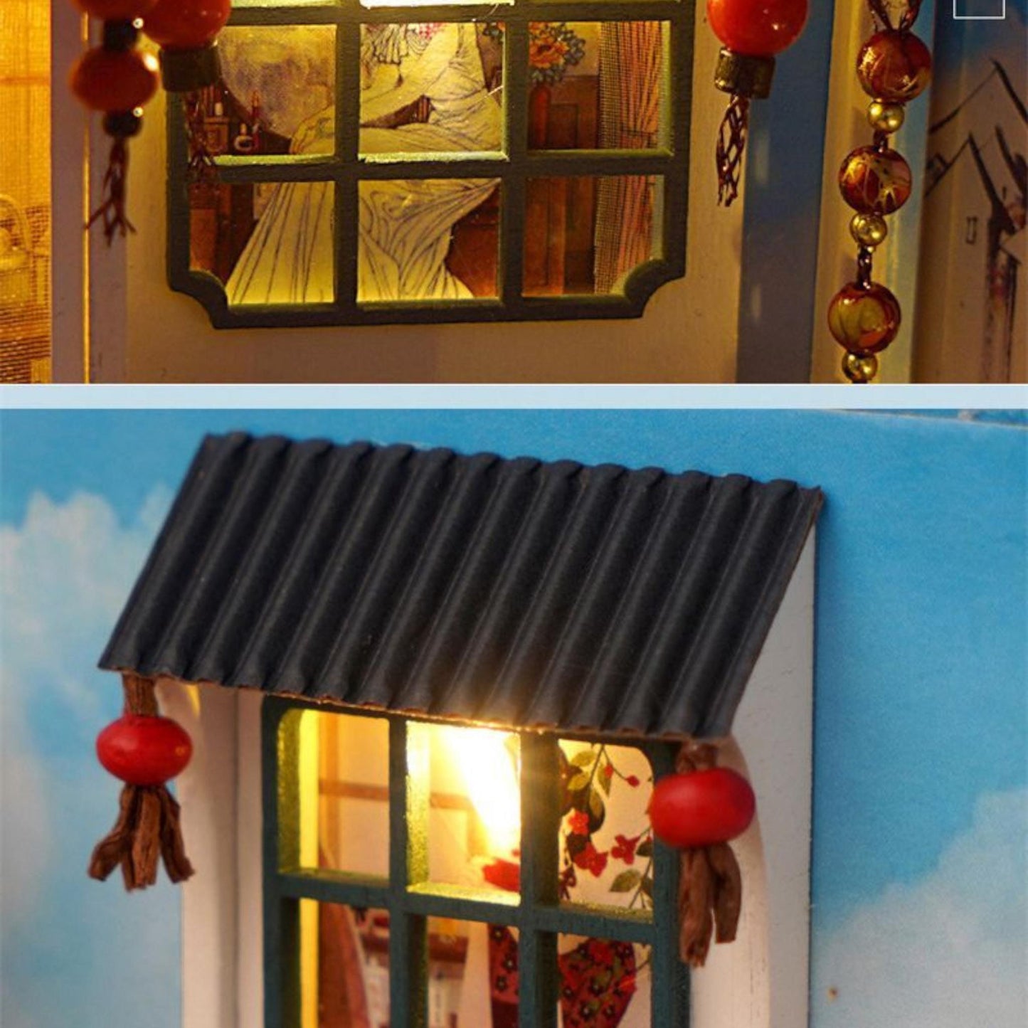 Chinese Style Book Nook Kit | Wooden DIY Bookshelf Insert | Retro Water Eave Miniature Adult Gift | Unique Home Decor | Assembly Required