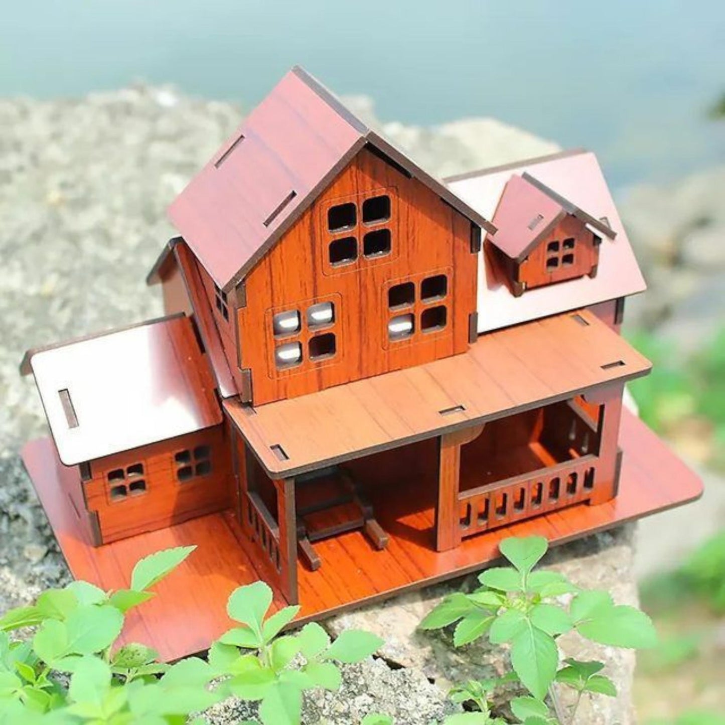 Rustic DIY Cozy Cottage Wooden House Kit Bamboo or Redwood Laser Cut Model Educational Craft Gift for Adults and Teens