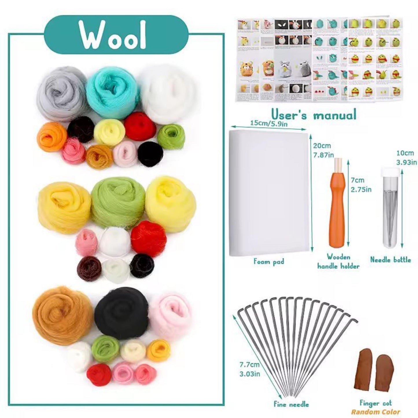 Needle Felting Starter Kit – 20‑Colour Wool Roving with Needles & Guide