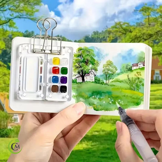 Travel Watercolour Set – 8 or 15 Grid Pocket Paint Kit with Sketchbook & Brush