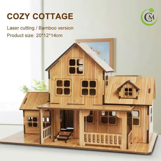 Rustic DIY Cozy Cottage Wooden House Kit Bamboo or Redwood Laser Cut Model Educational Craft Gift for Adults and Teens