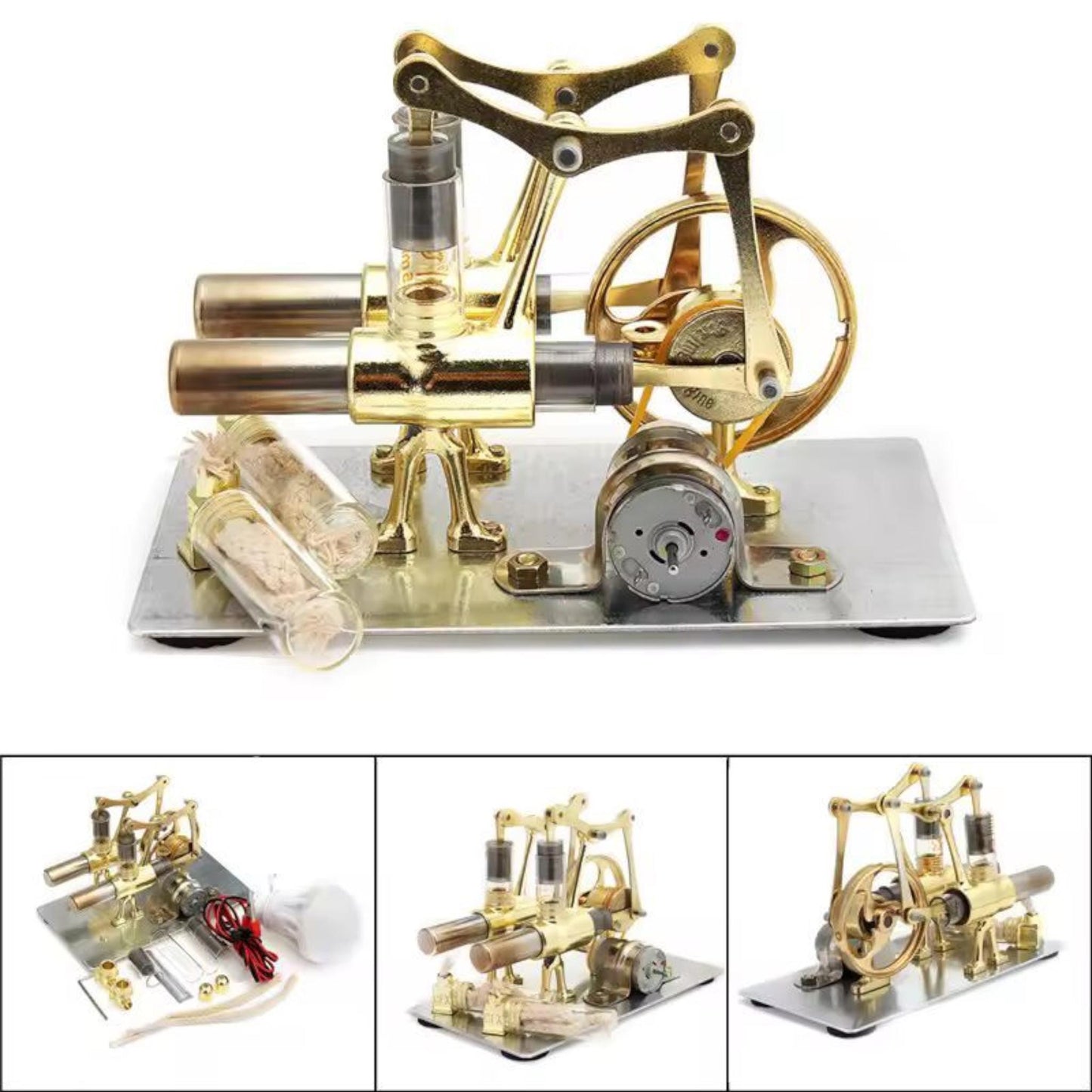 Double Cylinder Stirling Engine Model | Mini Steam Power Generator Toy, Educational Physics Kit, DIY Science Experiment Gift