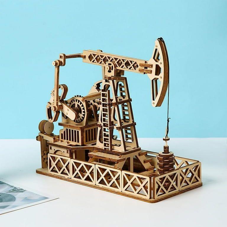 3D Wooden Oil Well Puzzle Kit Mechanical Model DIY Engineering Gift for Adults & Teens