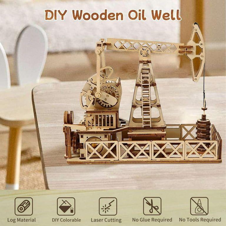3D Wooden Oil Well Puzzle Kit Mechanical Model DIY Engineering Gift for Adults & Teens