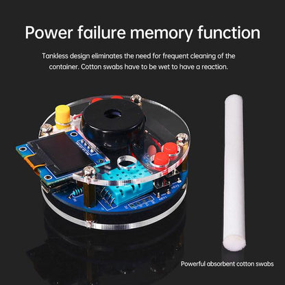 DIY humidifier kit with round blue circuit board and separate white absorbent cotton wick.
