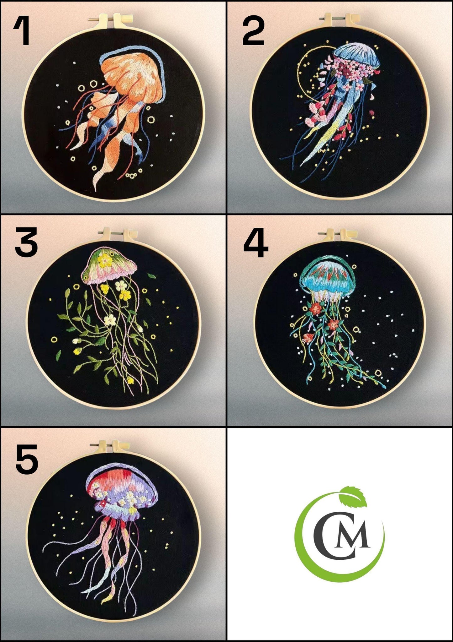 Embroidery Kit Jellyfish Patterns for Beginners | DIY Needlepoint Cross Stitch Starter Set | Handmade Ocean Decor Craft Gift