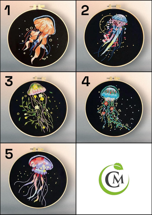 Embroidery Kit Jellyfish Patterns for Beginners | DIY Needlepoint Cross Stitch Starter Set | Handmade Ocean Decor Craft Gift