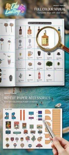 Beach Bar Book Nook Kit | DIY Wooden Bookshelf Insert with Lights, Summer Tropical Miniature 3D Puzzle Craft for Adults