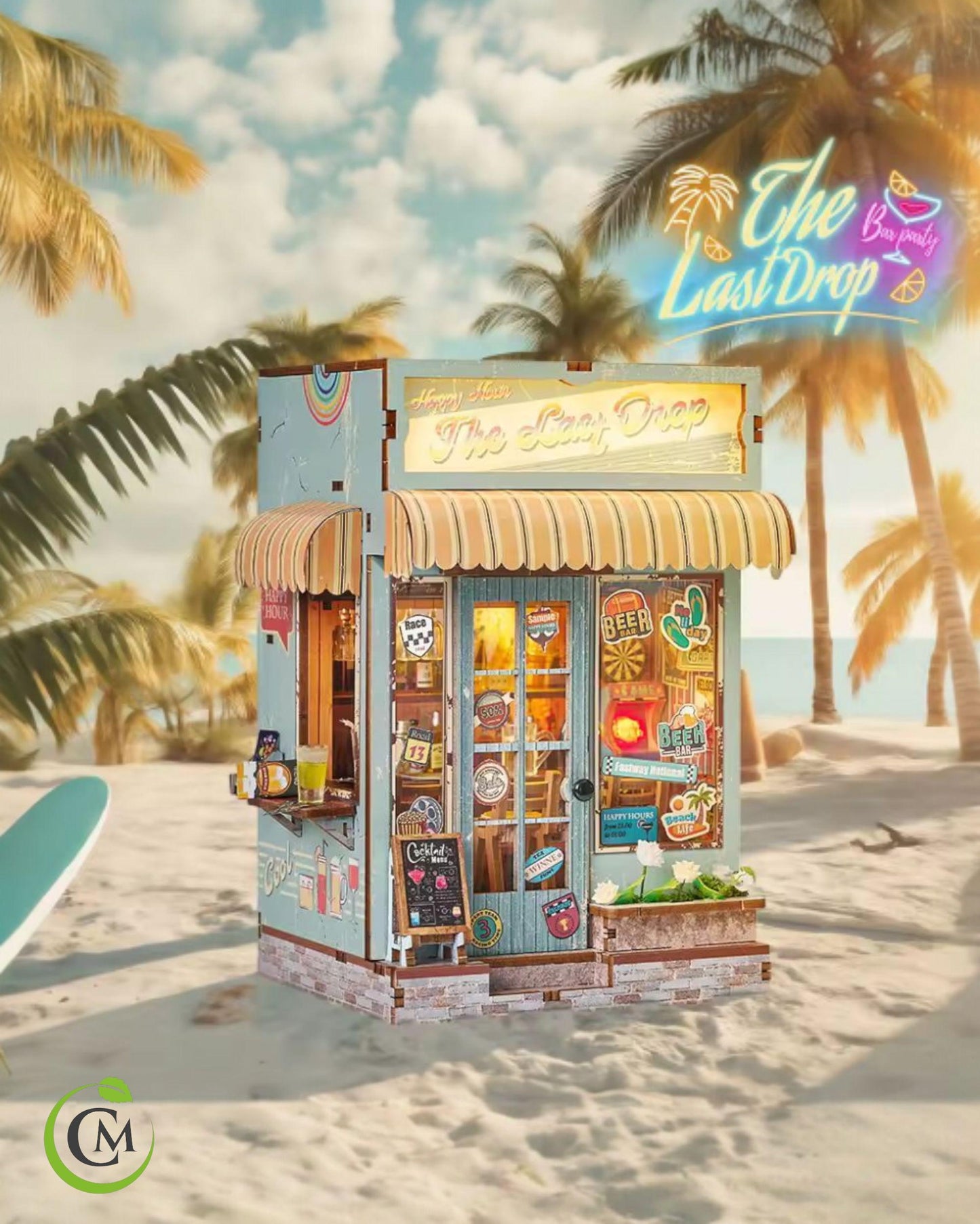 Beach Bar Book Nook Kit | DIY Wooden Bookshelf Insert with Lights, Summer Tropical Miniature 3D Puzzle Craft for Adults