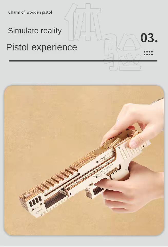 DIY Wooden Puzzle Rubber Band Launcher | Desert Eagle Style Model Kit for Teens & Adults | STEM Educational Gift Christmas Toy