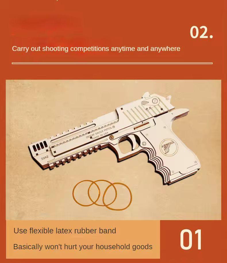 DIY Wooden Puzzle Rubber Band Launcher | Desert Eagle Style Model Kit for Teens & Adults | STEM Educational Gift Christmas Toy