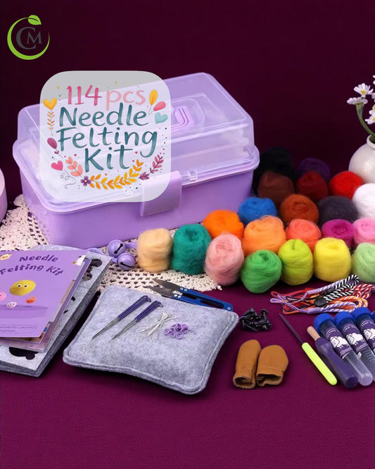 Needle Felting Kit Wool Roving Set – 114pcs Complete Felting Tools with Wool, Needles, Molds & Accessories for DIY Craft Beginners