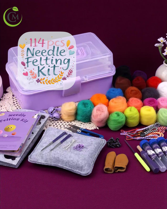 Needle Felting Kit Wool Roving Set – 114pcs Complete Felting Tools with Wool, Needles, Molds & Accessories for DIY Craft Beginners