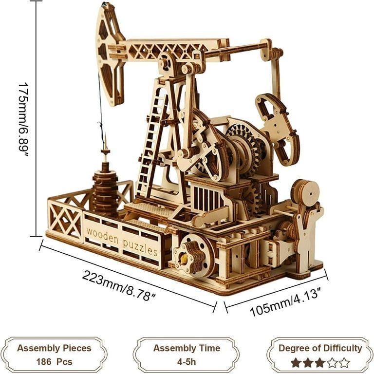 3D Wooden Oil Well Puzzle Kit Mechanical Model DIY Engineering Gift for Adults & Teens