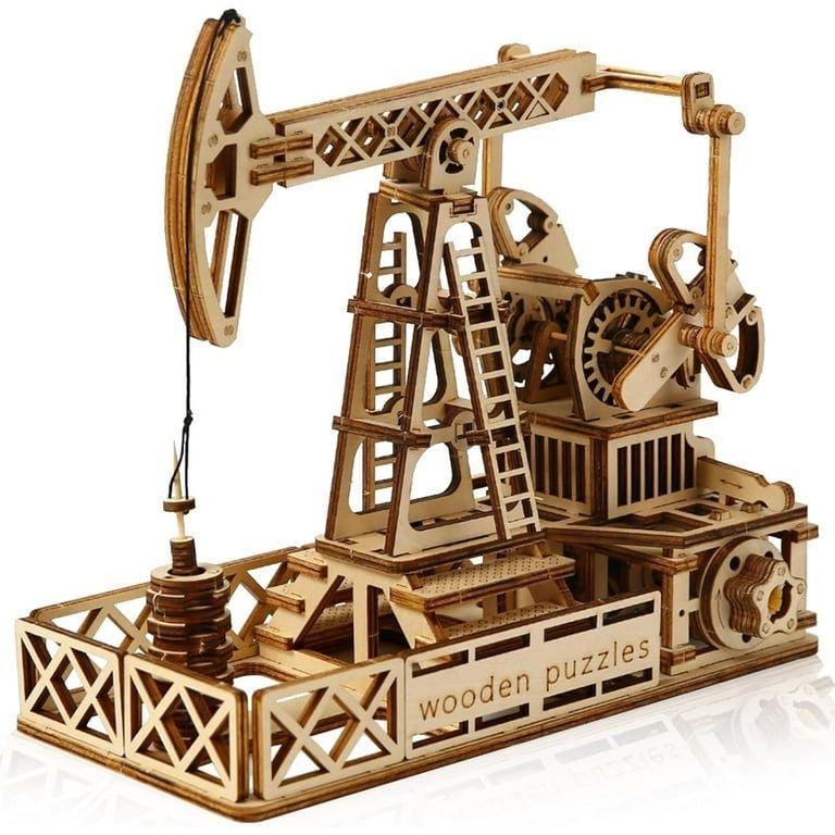 3D Wooden Oil Well Puzzle Kit Mechanical Model DIY Engineering Gift for Adults & Teens