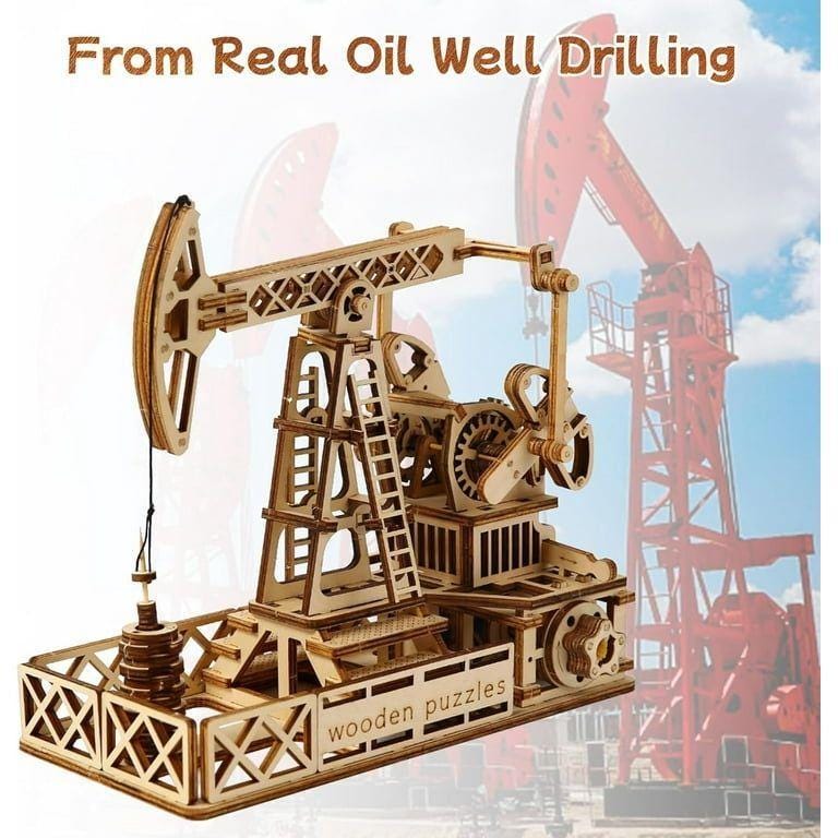 3D Wooden Oil Well Puzzle Kit Mechanical Model DIY Engineering Gift for Adults & Teens